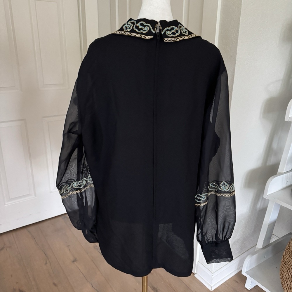 Paris Woman Blouse Made in France Passage Jouffroy Boutique Embroidered Top XL - Picture 5 of 12